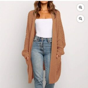 Elegant Brown Knit Cardigan